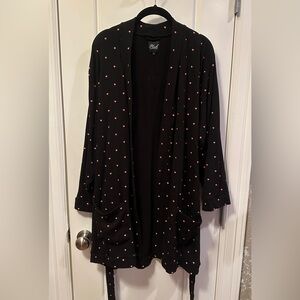 Plush Intimates Black with Pink Hearts Bathrobe